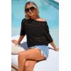 image:imageArachampCloz Womens Linen Blend Off Shoulder Summer Cover Up Beach Casual Crochet Tops Hollow Out Vacation Outfits 2026Black
