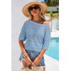 image:imageArachampCloz Womens Linen Blend Off Shoulder Summer Cover Up Beach Casual Crochet Tops Hollow Out Vacation Outfits 2026Blue