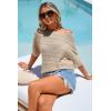image:imageArachampCloz Womens Linen Blend Off Shoulder Summer Cover Up Beach Casual Crochet Tops Hollow Out Vacation Outfits 2026Khaki