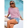 image:imageArachampCloz Womens Linen Blend Off Shoulder Summer Cover Up Beach Casual Crochet Tops Hollow Out Vacation Outfits 2026Pink