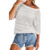 image:imageArachampCloz Womens Linen Blend Off Shoulder Summer Cover Up Beach Casual Crochet Tops Hollow Out Vacation Outfits 2026White