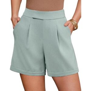 image:imageArachampCloz Womens Linen Blend High Waist Business Casual Wide Leg Shorts 2026Gray Green