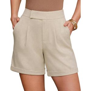 image:imageArachampCloz Womens Linen Blend High Waist Business Casual Wide Leg Shorts 2026Khaki