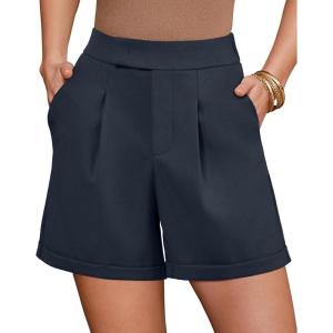 image:imageArachampCloz Womens Linen Blend High Waist Business Casual Wide Leg Shorts 2026Navy