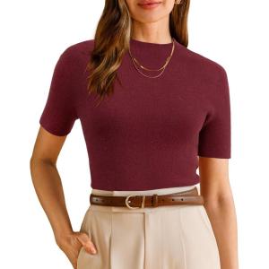 image:imageArachampCloz Womens Wool Blend Spring Seamless Rip Resistant Tops Opaque Business Casual ShirtsDark Red