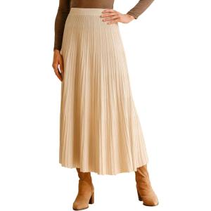 image:imageArachampCloz Womens Wool Blend Wide Elastic Band ALine Pleated Flowy Long Skirts 2025Apricot
