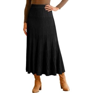 image:imageArachampCloz Womens Wool Blend Wide Elastic Band ALine Pleated Flowy Long Skirts 2025Black
