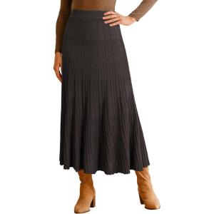 image:imageArachampCloz Womens Wool Blend Wide Elastic Band ALine Pleated Flowy Long Skirts 2025Brown