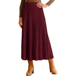 image:imageArachampCloz Womens Wool Blend Wide Elastic Band ALine Pleated Flowy Long Skirts 2025Burgundy