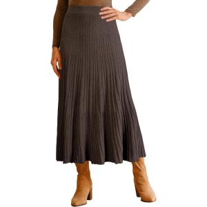image:imageArachampCloz Womens Wool Blend Wide Elastic Band ALine Pleated Flowy Long Skirts 2025Coffee