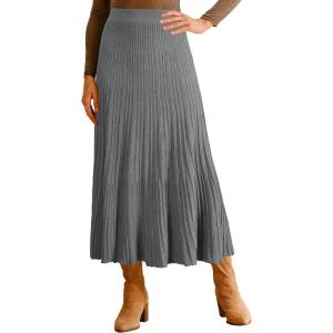 image:imageArachampCloz Womens Wool Blend Wide Elastic Band ALine Pleated Flowy Long Skirts 2025Grey