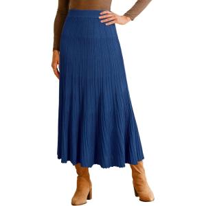 image:imageArachampCloz Womens Wool Blend Wide Elastic Band ALine Pleated Flowy Long Skirts 2025Navy Blue