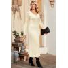 image:imageArachampCloz 2025 Spring Womens V Neck Long Sleeve Fishtail Sweater Dress Ribbed Knit Slim Fit Bodycon Midi DressApricot Beige