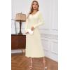 image:imageArachampCloz 2025 Spring Womens V Neck Long Sleeve Fishtail Sweater Dress Ribbed Knit Slim Fit Bodycon Midi DressApricot Beige
