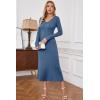 image:imageArachampCloz 2025 Spring Womens V Neck Long Sleeve Fishtail Sweater Dress Ribbed Knit Slim Fit Bodycon Midi DressDark Blue