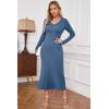 image:imageArachampCloz 2025 Spring Womens V Neck Long Sleeve Fishtail Sweater Dress Ribbed Knit Slim Fit Bodycon Midi DressDark Blue