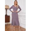image:imageArachampCloz 2025 Spring Womens V Neck Long Sleeve Fishtail Sweater Dress Ribbed Knit Slim Fit Bodycon Midi DressGray Purple