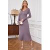 image:imageArachampCloz 2025 Spring Womens V Neck Long Sleeve Fishtail Sweater Dress Ribbed Knit Slim Fit Bodycon Midi DressGray Purple