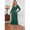 image:imageArachampCloz 2025 Spring Womens V Neck Long Sleeve Fishtail Sweater Dress Ribbed Knit Slim Fit Bodycon Midi DressGreen