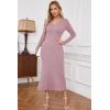 image:imageArachampCloz 2025 Spring Womens V Neck Long Sleeve Fishtail Sweater Dress Ribbed Knit Slim Fit Bodycon Midi DressPink