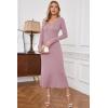 image:imageArachampCloz 2025 Spring Womens V Neck Long Sleeve Fishtail Sweater Dress Ribbed Knit Slim Fit Bodycon Midi DressPink