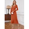 image:imageArachampCloz 2025 Spring Womens V Neck Long Sleeve Fishtail Sweater Dress Ribbed Knit Slim Fit Bodycon Midi DressRust Orange