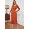image:imageArachampCloz 2025 Spring Womens V Neck Long Sleeve Fishtail Sweater Dress Ribbed Knit Slim Fit Bodycon Midi DressRust Orange