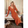 image:imageArachampCloz 2025 Spring Womens V Neck Long Sleeve Fishtail Sweater Dress Ribbed Knit Slim Fit Bodycon Midi DressRust Orange