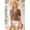 image:imageArachampCloz Womens Lightweight Fall Sweater Tops Casual Short Sleeve Blouses ShirtsKhaki
