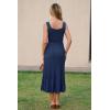 image:imageArachampCloz Womens Wool Blend Square Neck Tie Waist Pleated Summer Sweater Dress 2026Navy