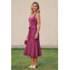 image:imageArachampCloz Womens Wool Blend Square Neck Tie Waist Pleated Summer Sweater Dress 2026Rose Red