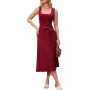 image:imageArachampCloz Womens Wool Blend Square Neck Tie Waist Pleated Summer Sweater Dress 2026Burgundy