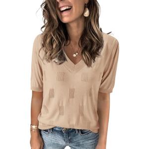 image:imageArachampCloz Womens Lightweight Fall Sweater Tops Casual Short Sleeve Blouses ShirtsAzapricot 02