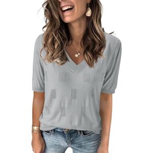 image:imageArachampCloz Womens Lightweight Fall Sweater Tops Casual Short Sleeve Blouses ShirtsAzlight Grey