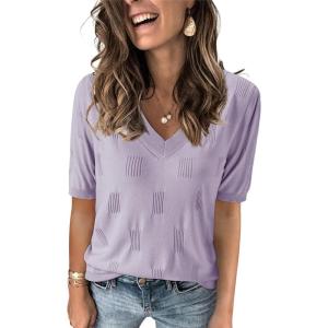 image:imageArachampCloz Womens Lightweight Fall Sweater Tops Casual Short Sleeve Blouses ShirtsAzlight Purple