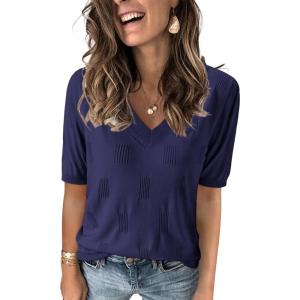 image:imageArachampCloz Womens Lightweight Fall Sweater Tops Casual Short Sleeve Blouses ShirtsAznavy