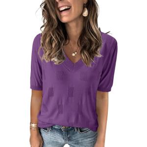 image:imageArachampCloz Womens Lightweight Fall Sweater Tops Casual Short Sleeve Blouses ShirtsAzpurple