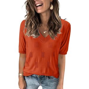 image:imageArachampCloz Womens Lightweight Fall Sweater Tops Casual Short Sleeve Blouses ShirtsAzrust