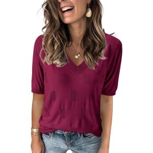 image:imageArachampCloz Womens Lightweight Fall Sweater Tops Casual Short Sleeve Blouses ShirtsAzwine