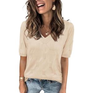 image:imageArachampCloz Womens Lightweight Fall Sweater Tops Casual Short Sleeve Blouses ShirtsBapricot