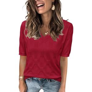 image:imageArachampCloz Womens Lightweight Fall Sweater Tops Casual Short Sleeve Blouses ShirtsBred