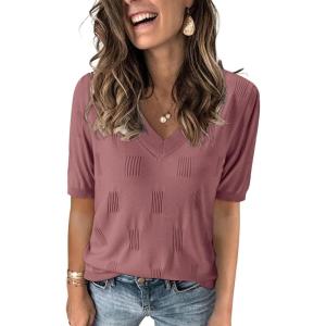 image:imageArachampCloz Womens Lightweight Fall Sweater Tops Casual Short Sleeve Blouses ShirtsDusty Rose
