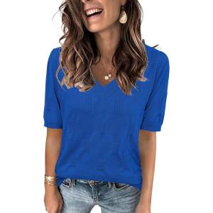image:imageArachampCloz Womens Lightweight Fall Sweater Tops Casual Short Sleeve Blouses ShirtsRoyal Blue