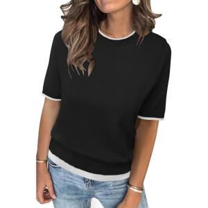 image:imageArachampCloz Womens Summer Fall Lightweight Tops Short Sleeve Dressy BlouseBlackwhite