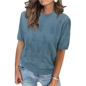 image:imageArachampCloz Womens Summer Fall Lightweight Tops Short Sleeve Dressy BlouseDusty Blue