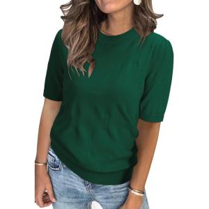 image:imageArachampCloz Womens Summer Fall Lightweight Tops Short Sleeve Dressy BlouseGreen