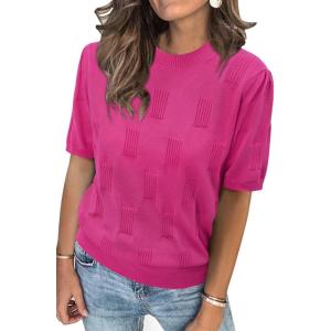 image:imageArachampCloz Womens Summer Fall Lightweight Tops Short Sleeve Dressy BlouseHot Pink
