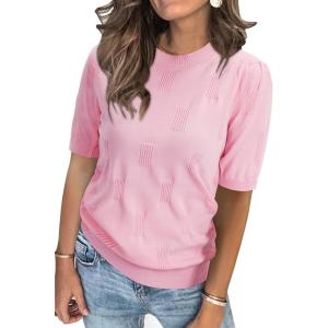 image:imageArachampCloz Womens Summer Fall Lightweight Tops Short Sleeve Dressy BlousePink