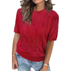 image:imageArachampCloz Womens Summer Fall Lightweight Tops Short Sleeve Dressy BlouseRed