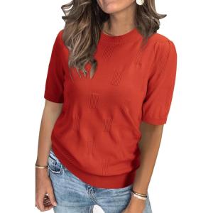 image:imageArachampCloz Womens Summer Fall Lightweight Tops Short Sleeve Dressy BlouseRust